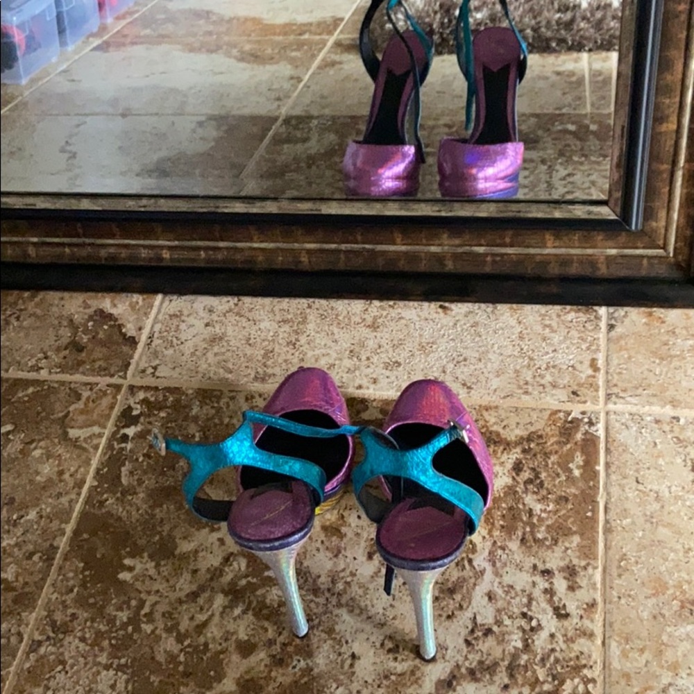 Brian Atwood multi color platform. Gently worn.